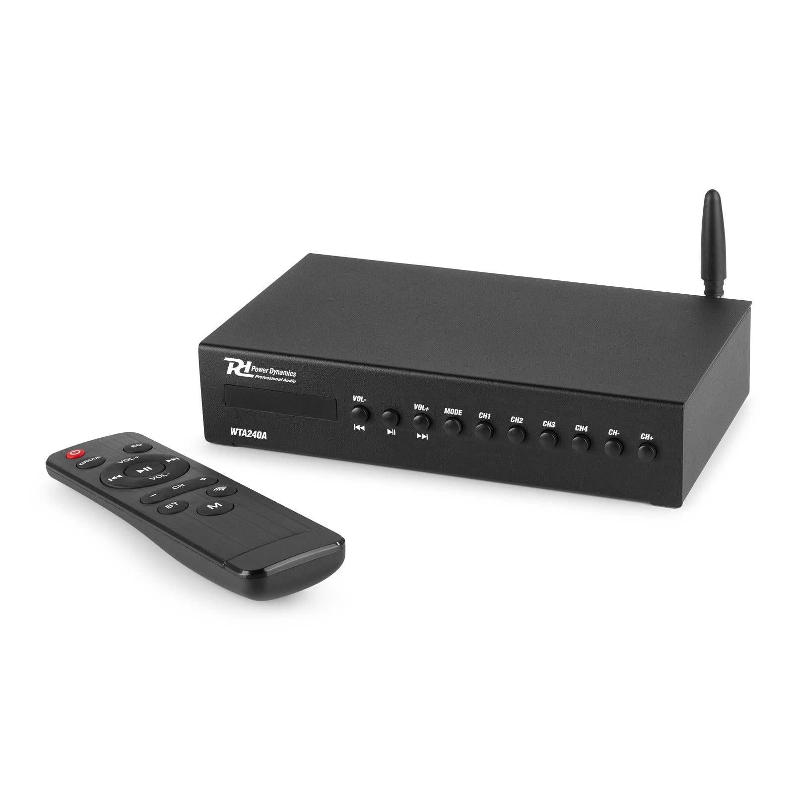 Power Dynamics WT240A Amplificateur Stéréo WiFi avec Bluetooth - 80 Watts, Multiroom, AirPlay, DLNA, USB, Ethernet, Télécommande, Montage 19", Idéal pour Les Petits Commerces