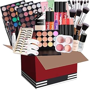 All-in-one Holiday Makeup Gift Set | Full Makeup Kit for Women Essential Starter Bundle Include Eyeshadow Palette Lipstick Blush Cream Concealer Face Powder Eyeliner Mascara Lipgloss Brush