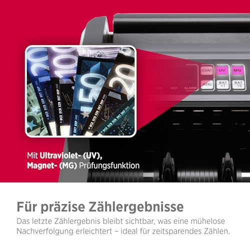 Olympia NC 452 Akku Geldzählmaschine & Geldscheinprüfer | Falschgeld Prüfer | Geldzählmaschine Scheine | Banknotenzähler mit UV MG Sensoren | LCD Display | Zählmaschine für Geldscheine & Banknoten
