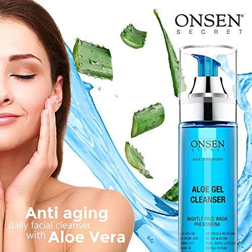 Onsen Japanese Aloe Vera Face Wash - Premium Nightly Facial Cleanser for Makeup Removal, Heals Dry & Sensitive Skin, Hyaluronic Acid, Curry Leaf Oil, Vitamin C & E, Gel Cleanser - 5.6 fl oz/165 ml - Thumbnail 4