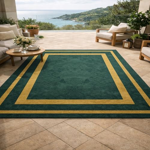 Tapis salon moderne 200x300 géométrique vert moutarde