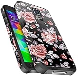 Galaxy S5 Case, Miss Arts Slim Anti-Scratch Protective Kit with [Drop Protection] Heavy Duty Dual layer Hybrid Sturdy Armor Cover Case for Samsung Galaxy S5 -Rose Gold Flower / Black