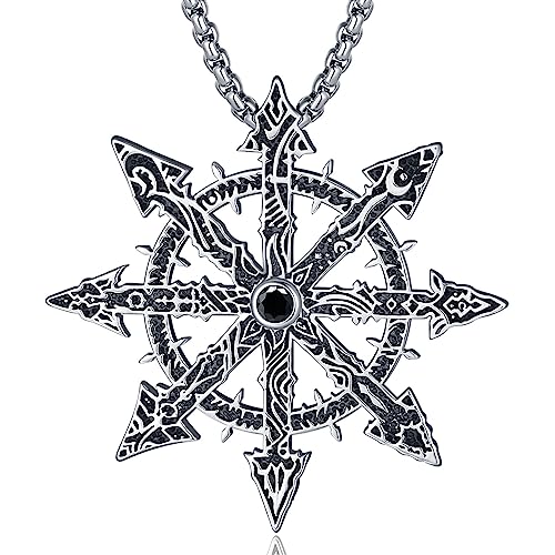 Vito Chaos Star Necklace - 925 Sterling Silver Eight-Pointed Chaos Star Pendant, Magic Protection Amulet for Women & Men, 22