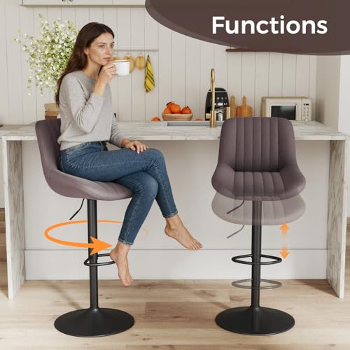 Image of Nalupatio Bar Stools Set of 3, Adjustable Modern Swivel Bar Stools with Backs, Counter Height Performance Fabric Island Chairs for Home Kitchen, Dark Brown