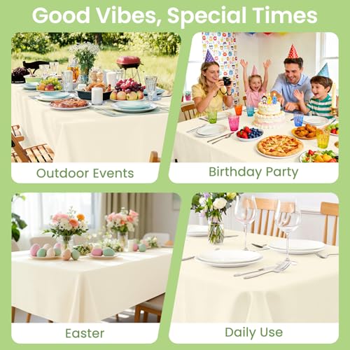 Image of LANLISA 4 Pack Ivory Tablecloth Plastic, 54 x 108 Inch Rectangle Table Cloth Disposable, Thanksgiving Decorations, Harvest, Fall Tablecloths, Beige Plastic Cover, Cream