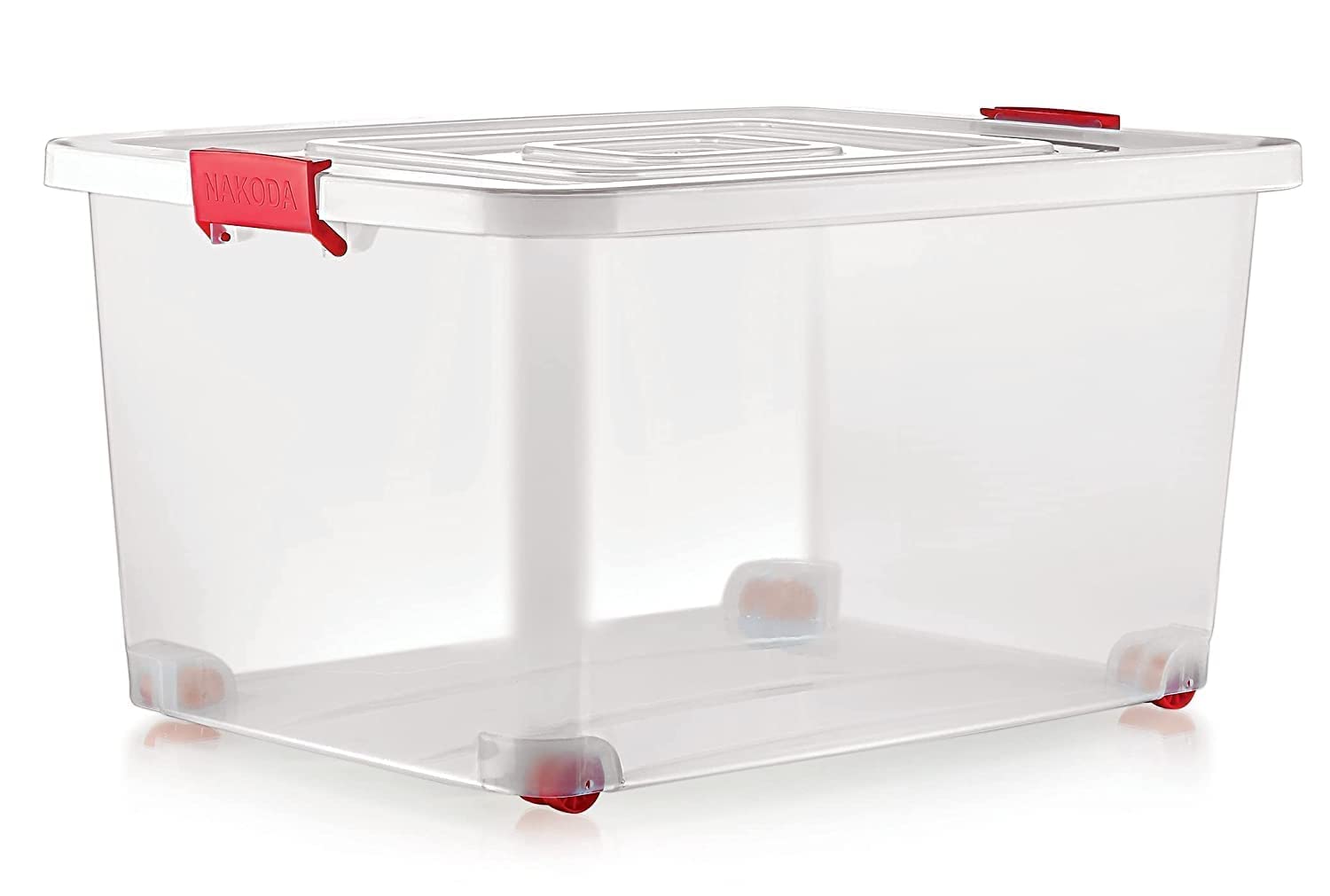Large Plastic Multipurpose Stackable Movable Storage Box with Lid, Handles, & Wheels, Semi-Transparent-image-22