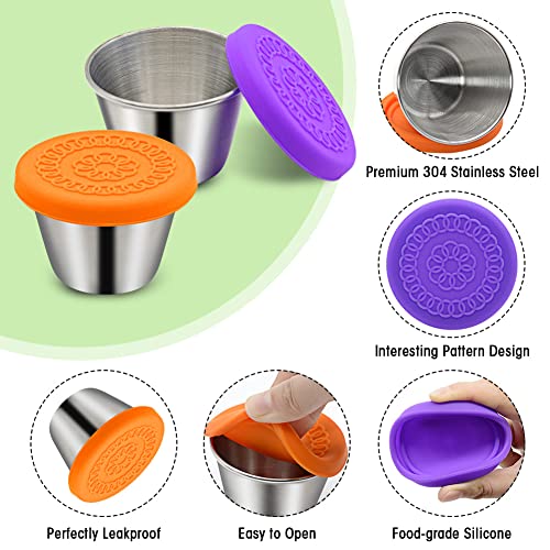 6Pack 2.4Oz Small Condiment Containers With Lids, Salad Dressing Container To Go, Stainless Steel Sauce Container With Silicone Lids, Leakproof, Reusable, Small Dipping Sauce Cups With Lids #TOP4