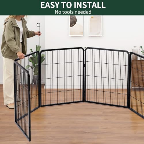 Image of PETIME Dog Playpen,Metal Exercise Puppy Pen Heavy Duty Kennels Yard Fence Indoor /Outdoor 30 inch W x 40 inch H 8 Panels Dog Cage with Octagon Top Cover and Bottom Pad