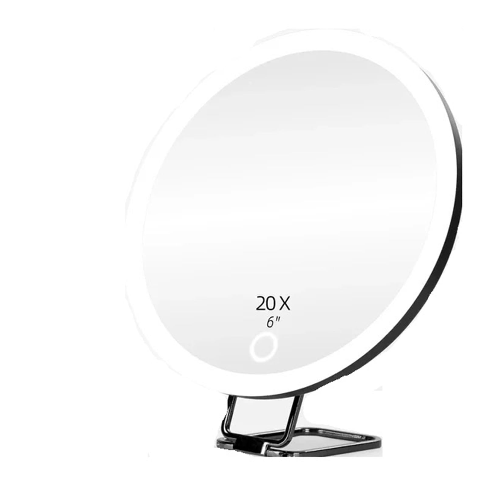FPJQOBJC 6 Inch Magnifying Mirror with Light 5-30X Portable Travel Magnified Mirror with 360 degrees Adjustable Stand and Suction Cup(20X Black)