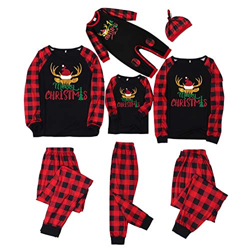 Fudule Matching Family Pajamas Sets Christmas PJ's with Letter Printed Classic Plaid Family Cltohes Sleepwear Outfits