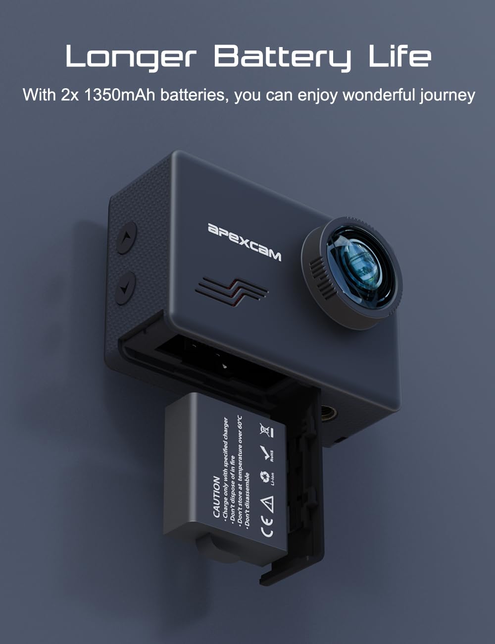 Apexcam M80 Caméra Sport 4K Stabilisateur Photo 48MP Action cam avec EIS | Camera Étanche 40M，Vidéo UHD, WiFi Intégré, Télécommande 2.4G, 2 Batteries 1350mAh, Idéale Plongée, Surf et Sports Nautiques