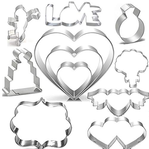 Wedding Cookie Cutter Set -8 Piece - angelRingcakebouquetDouble heartsLoveWing heartPlaqueheart for Engagement,Valentine,Bridal,Anniversary