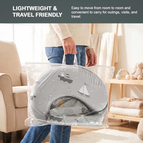 Image of BAYBEE Feeding Pillow for New Born Baby with Foldable Breastfeeding Cover | Feeding Cover for Nursing Mom with Adjustable Velcro & Back Support | Nursing Pillow with Removable & Washable (Grey)