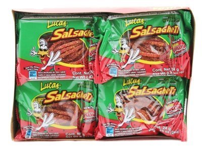 Lucas Salsagheti Watermelon Flavor with Gusanos Tamarind Flavor Sauce, 0.85 oz, 24 package box