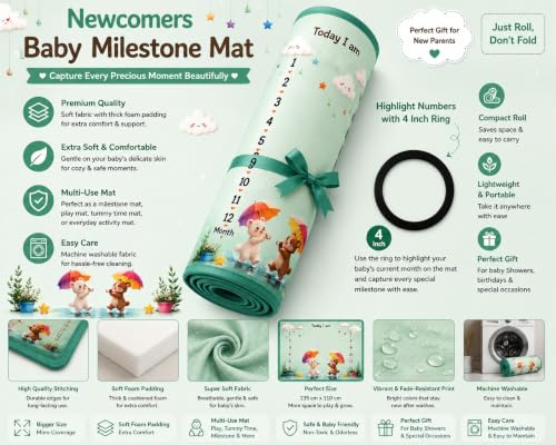 Image of NEW COMERS Milestone Baby Blanket for All Season Play Mat, Super Soft Foam | 3 Layer Thick Mat Blankets for Kids /New Born Monthly Photoshoot