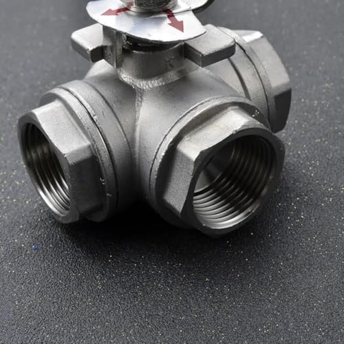 Valvola a sfera a tre vie, in acciaio inossidabile, connettore a porta completa per acqua, olio, aria, gas, 0,75 pollici BSP femmina, design tipo T