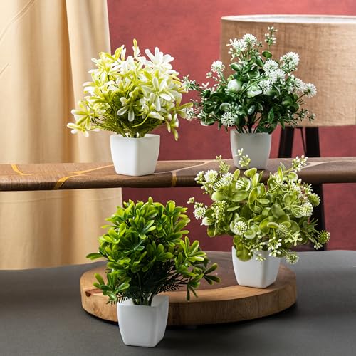 Image of JH Gallery Artificial Plants with Pot - Realistic Look, Durable Home Decor, Perfect Home Decoration Items for Living Room, Hall and Bedroom. Flower Pot for Stylish Interiors (Pack of 4)