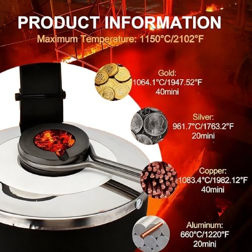 1400W Electric Melting Furnace - Digital PID Temp Control, Graphite Crucible, Fast Melting for Gold, Silver, Scrap Metal in 40-48 Min, Max Temp 1150°C, 3kg Capacity - Black