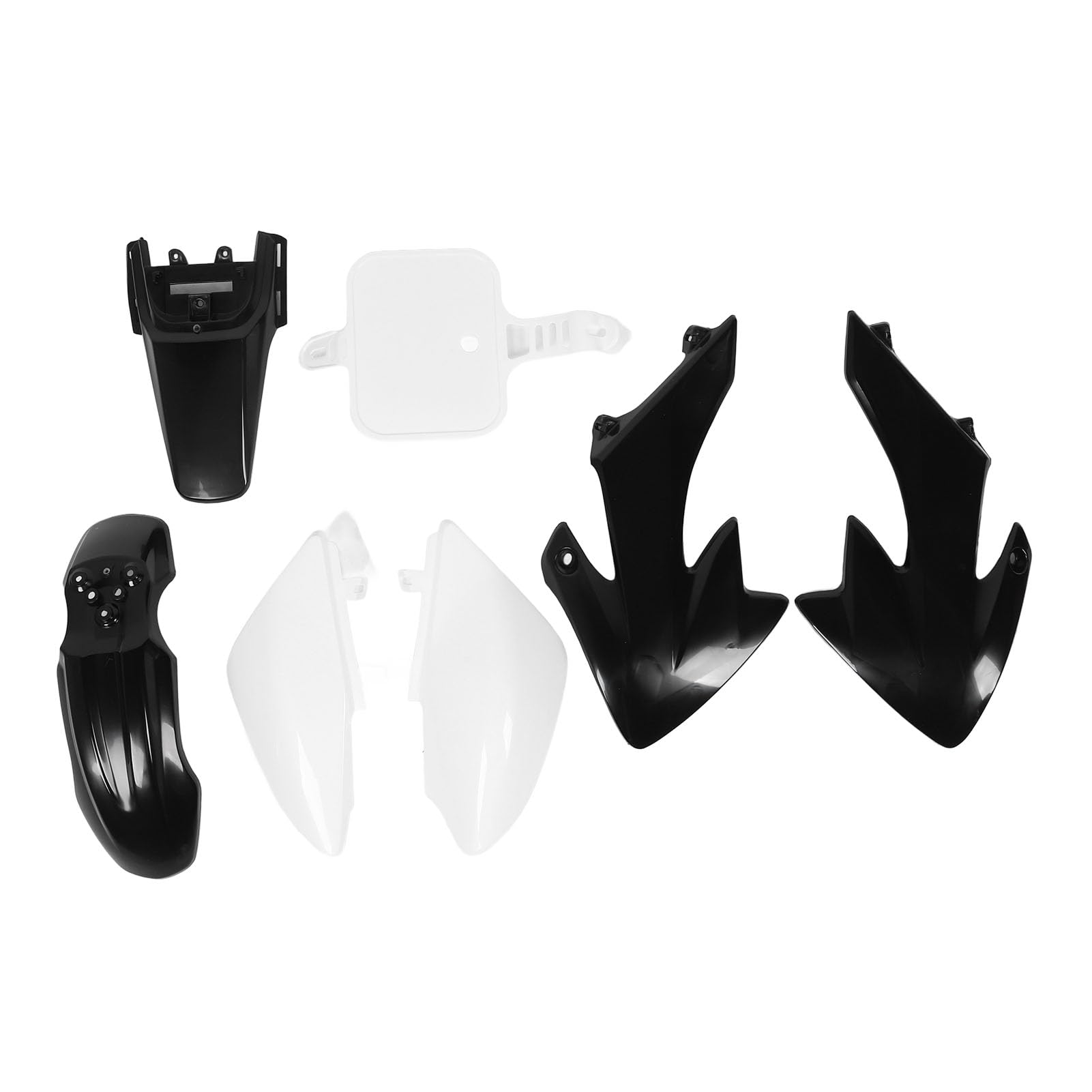 KKPLZZ Motorrad-Verkleidungs-Karosseriearbeitssatz, Kunststoff-Spritzschutz-Set mit 7 Teilen für CRF50 XR50 Pit Dirt Bikes 50 Bis 160 (Vier Schwarze und drei Weiße)