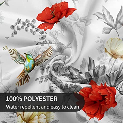 Red Flowers Birds Tablecloth Round 60 Inch Vinyl Grey Black Leaves Table Cloth Waterproof Fabric Farmhouse Tablecloths Decorative For Holiday Home Party Wedding Picnic #TOP7