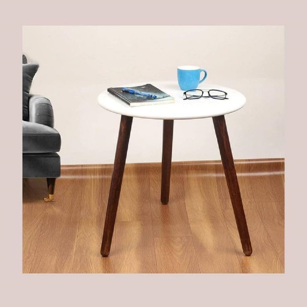 - Wooden End Table Folding Coffee Table, Side Table, Tea Table Engineering Wood 3 Legs Table for Living Room Modern Table (White Brown)