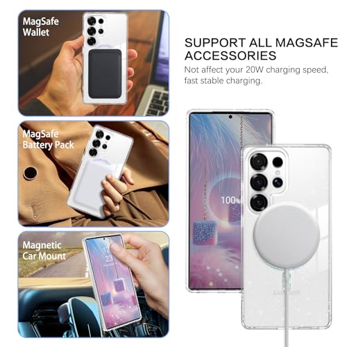 Image of BENTOBEN for Samsung S25 Ultra Case Clear Glitter, Galaxy S25Ultra Magnetic Phone Case [Compatible with MagSafe] Shockproof S25 Ultra 6.9-inch Cute Cover for Women Girl, Shine Bling Clear Glitter