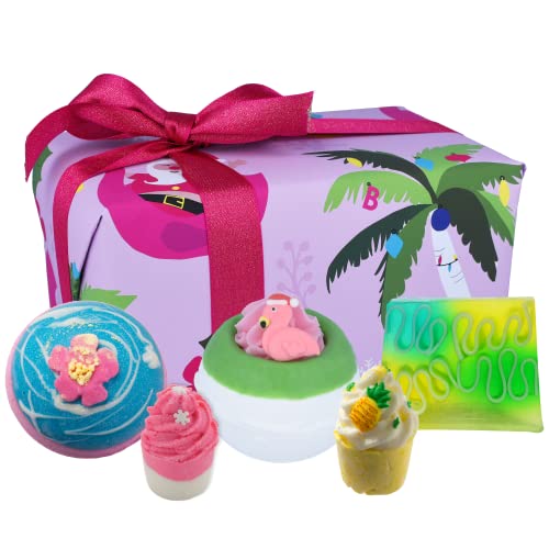 Bomb Cosmetics Christmas Tropicana Handmade Bath Bomb, Bath Melt and Soap Slice Wrapped Gift Pack
