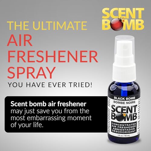 Image of Scent Bomb Air Freshener Spray, Long-Lasting Odor Eliminator - Effective Deodorizer for Home & Car, Fresh Room Spray for Kitchen, Bathroom & Smell Neutralizer - 1 oz Pack of 4, Black Bomb Scent
