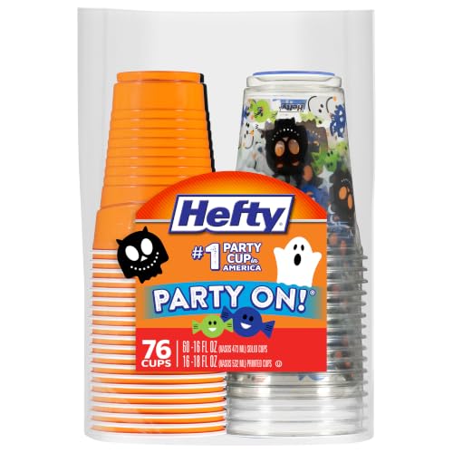 Image of Hefty Party On Disposable Cups, Assorted Halloween Colors and Print, 76ct