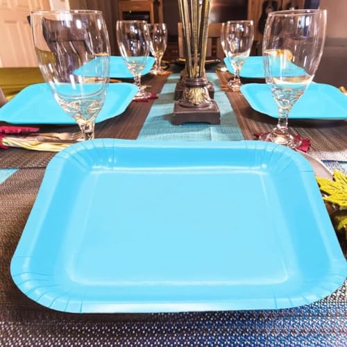 Image of Powder Blue Square Dessert Plates - 7 inch (Pack of 16) - Elegant Design - Perfect for Any Occasion
