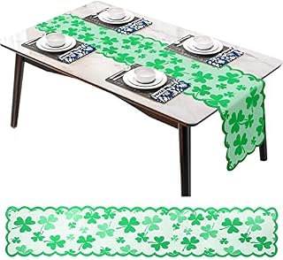 Fennoral St Patrick's Day Table Runner Lace Green Table Runner Shamrock Table Decorations Irish Day Clover Table Flag for Home Irish Party Favor Lucky Day Decoration Family Dinner Decor