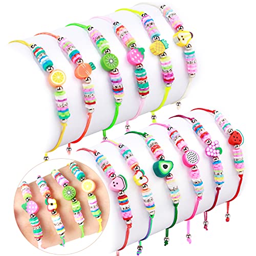 12 Piezas Pulsera Amistad Pulsera Niña Pulsera de Frutas Fresa Piña Ajustables Colorido Pulseras de Cuerda Trenzada Brazalete Joyería Princesa Niña Pulseras Regalo de Cumpleaños de...