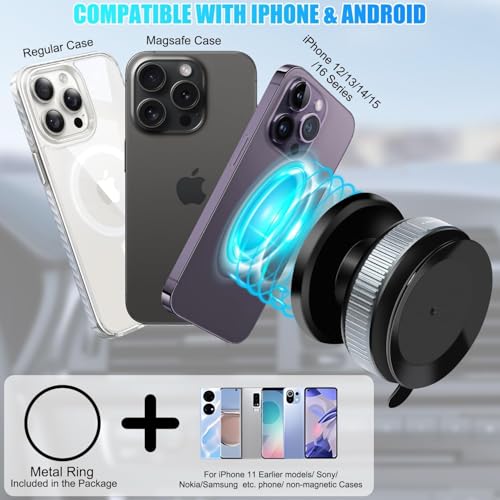 Image of 360 Magnetic Vacuum Phone Mount | Strong Magnetic Car & Desktop Holder | Universal Smartphone Compatible | Shockproof, Stable Grip, Multi-Surface Suction Mount (2026 Edition) (BLACK NON EXTENDED)