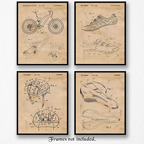 Vintage Specialized Mountain Bike Patent Art Poster Prints, Set of 4 (8x10) Unframed