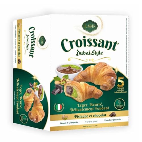 KABIR-BN – 8 Paquette de 5 croissants Halal Chocolat & Pistacho – Dubai Style – Envueltos individualmente – Ideal para aperitivos – Pastelería Fondante – Sabor refinado – inspirado en los sabores