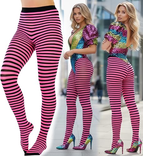 Image of ToBeInStyle Women's Thin Horizontal Stripe Opaque Tights Pantyhose - Regular or Plus