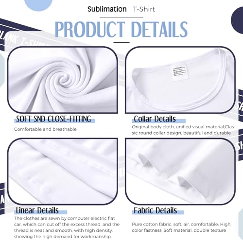 JenPen 5 Pcs Unisex Sublimation Shirts Bulk Blank Polyester T Shirt White Crew Neck Short Sleeve for Women Men Adult Kid3