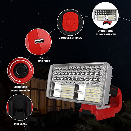 Image of DTEZTECH Cordless Work Light for Milwaukee 18V Battery, 40W 4200LM LED Work Light with 3 Modes, 9 inch Zinc Alloy Spotlight, Super Bright Jobsite Light for Camping, Outdoor /Indoor Use(Tool Only)