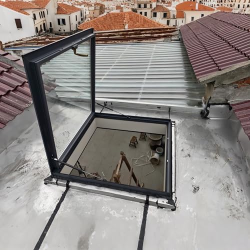 Skylight Roof Window - Aluminum Alloy & Tempered Glass for Optimal Basement Lighting, Venting Deck Viewing Window Cover (26x26in / 66x66cm)