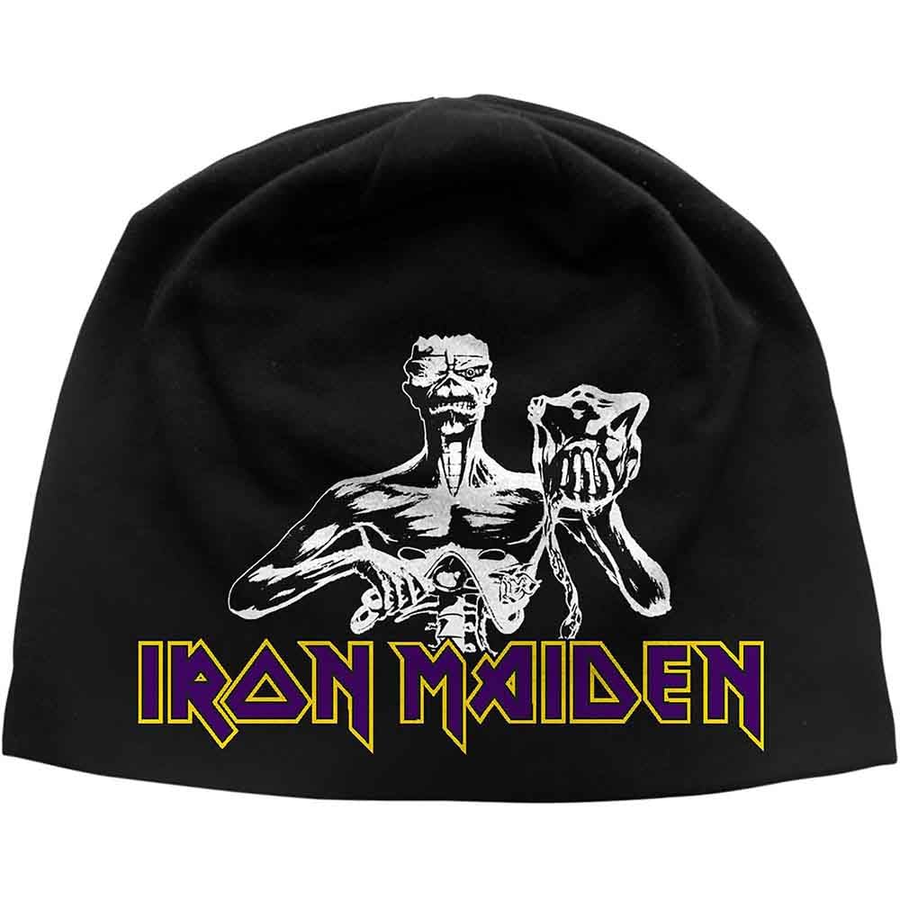 Iron Maiden Beanie Hat Cap Seventh Son band Logo Official Black Jersey Print One Size