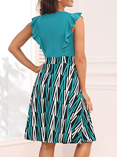 Image of YATHON Women's Vintage Ruffle Sleeve Floral A Line Cocktail Party Dresses