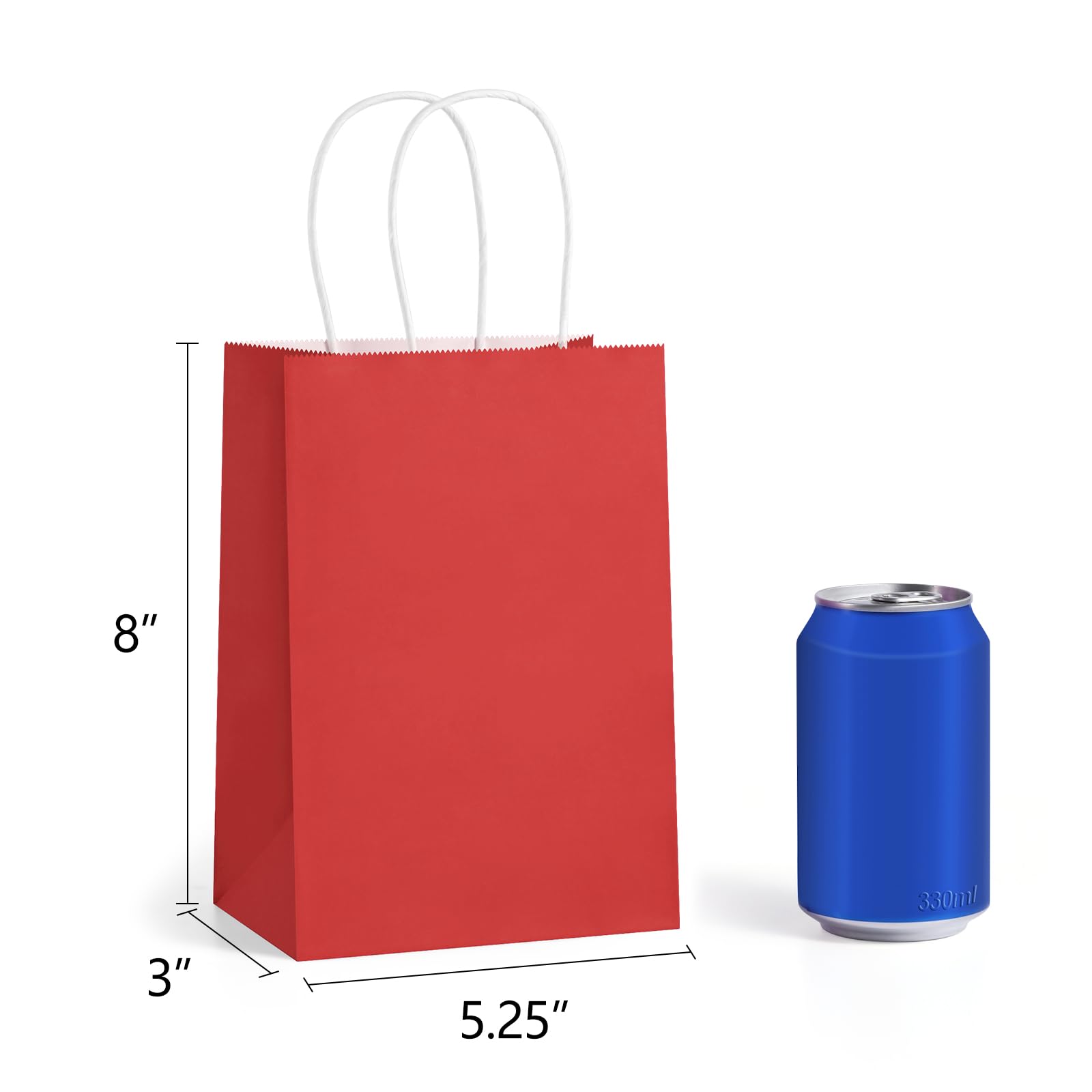 BagDream 5.25x3x8 Inch 100Pcs Small Gift Bags with Handles Red Kraft Paper Bags Bulk for Christmas, Wedding, Party Favors, Business, Retail, Grocery Paper Sacks