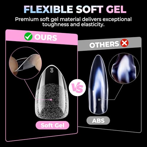 Image of UNA GELLA Short Almond Gel Nail Tips 15 Sizes 300PCS Pre-Etched Soft Gel Clear Nail Tips Easy DIY Salon Short Almond Press On Nails Snug Fit Acrylic Fake Tips Extensions Long-Lasting Hold
