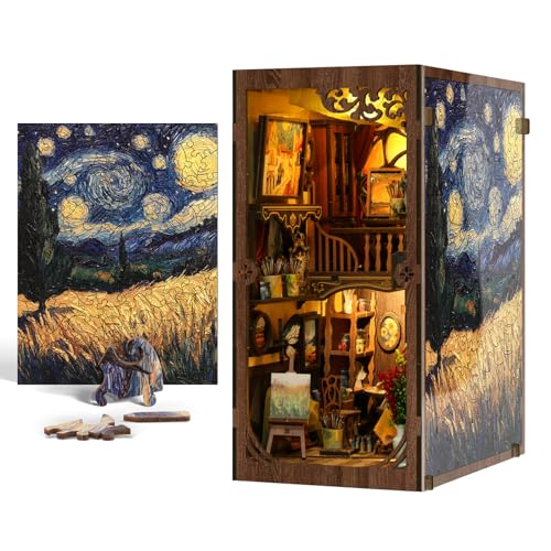 Image of Ditila Mini Museum Kit - DIY Book Nook Kit for Adults with LED Lights - Starry Night Theme Wooden 3D Puzzle - Book Nooks for Adults and Home Decor - Girls Night Crafts for Women