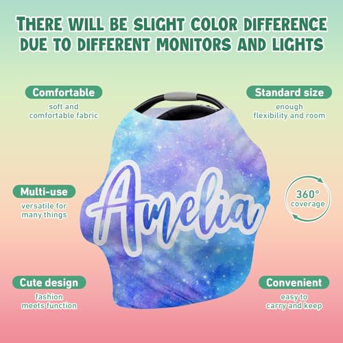 Image of Personalised Car Seat Cover for Babies - Multi-use Carseat Canopy Cover with Name, Light Purple Car Seat Covers, Christmas Birthday Gifts for Infant Boys and Girls