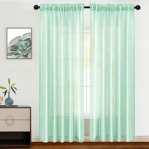 Joywell Leinen-Vorhänge, halbtransparent, superweich, mit Stangentasche, Sichtschutz für Wohnzimmer, hochwertig, reines Leinen, 137,2 cm breit, 2er-Set W 54 x L 63 mintgrün