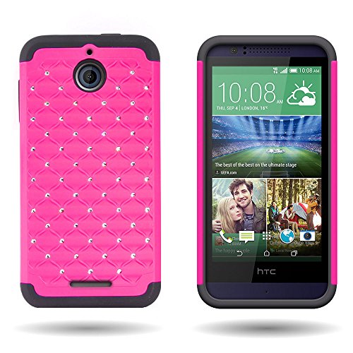 Digital4all(TM) for HTC Desire 510 Diamond Studded Defender Silicone Rubber Skin Hard Case + [Free LCD Screen Protector Shield(Ultra Clear)+Touch Screen Stylus] (Diamond Hot Pink/Black)