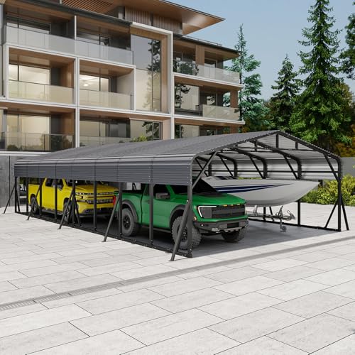 Image of Jocoevol 20x40FT Heavy Duty Metal Carport, Outdoor Car Garage with Support Rods & Windproof Ground Anchors, All-Season Versatile Canopy Tent for 4 Car, Boats, Truck