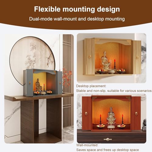 Altar de santuario de Buda flotante, mueble de madera blanco con puerta 5