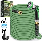 PALRORY Non-Expandable Garden Hose 100 ft, Ultra Lightweight Flexible Water Hose with 10-Pattern Nozzle, Leak-Proof, High-Density Fabric, Thickened Connector, Shut-Off Valve for Yard, Lawn, Outdoor